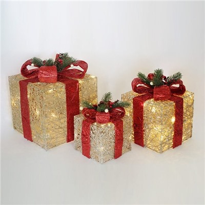 Набор светодиодных коробок-подарков, 3 шт:25см+20см+15см, розетка